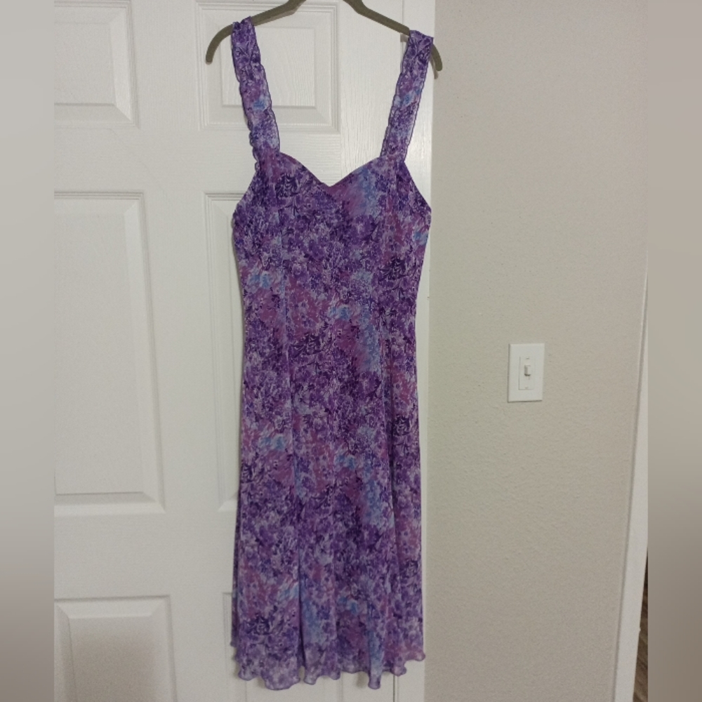 Connected Purple Floral Print Lined Sweetheart Dress Size 14 - Picture 1 of 7